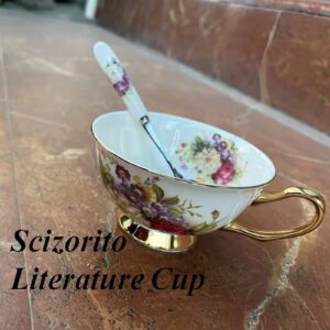 Scizorito Honorable Coffee Cup Mug, Cappuccino, Tea Cup, with Saucer for Latte, Fine Bone Porcelain, Reactive Glaze, 6.8 Oz-1pcs (Flowers in Full Bloom)