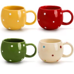 coloch set of 4 ceramic polka dot coffee mug with handles, 13.5oz assorted milk mugs colorful porcelain mug set for coffee, milk, tea, hot chocolate, home, party use, ideal gift, four colors
