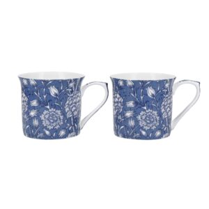 v&a coffee and tea mugs, porcelain bone china mug, william morris wild tulip design, 300ml, set of 2, gift boxed
