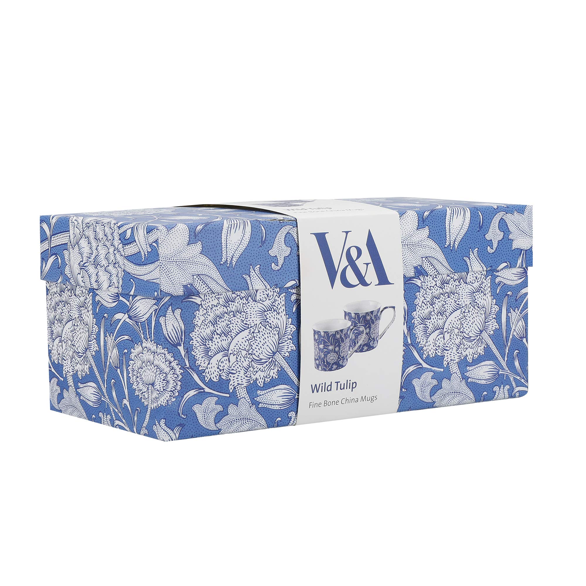 V&A Coffee and Tea Mugs, Porcelain Bone China Mug, William Morris Wild Tulip Design, 300ml, Set of 2, Gift Boxed