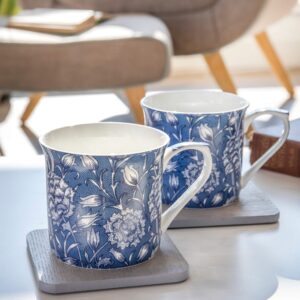 V&A Coffee and Tea Mugs, Porcelain Bone China Mug, William Morris Wild Tulip Design, 300ml, Set of 2, Gift Boxed