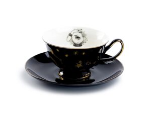 grace teaware witch crystal black gold tea cup and saucer with gold trim halloween black white and gold