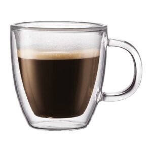 bodum bistro - double wall thermo glass espresso mug - for hot and cold drinks - transparent - pack of 2 - 0.15l, 5oz