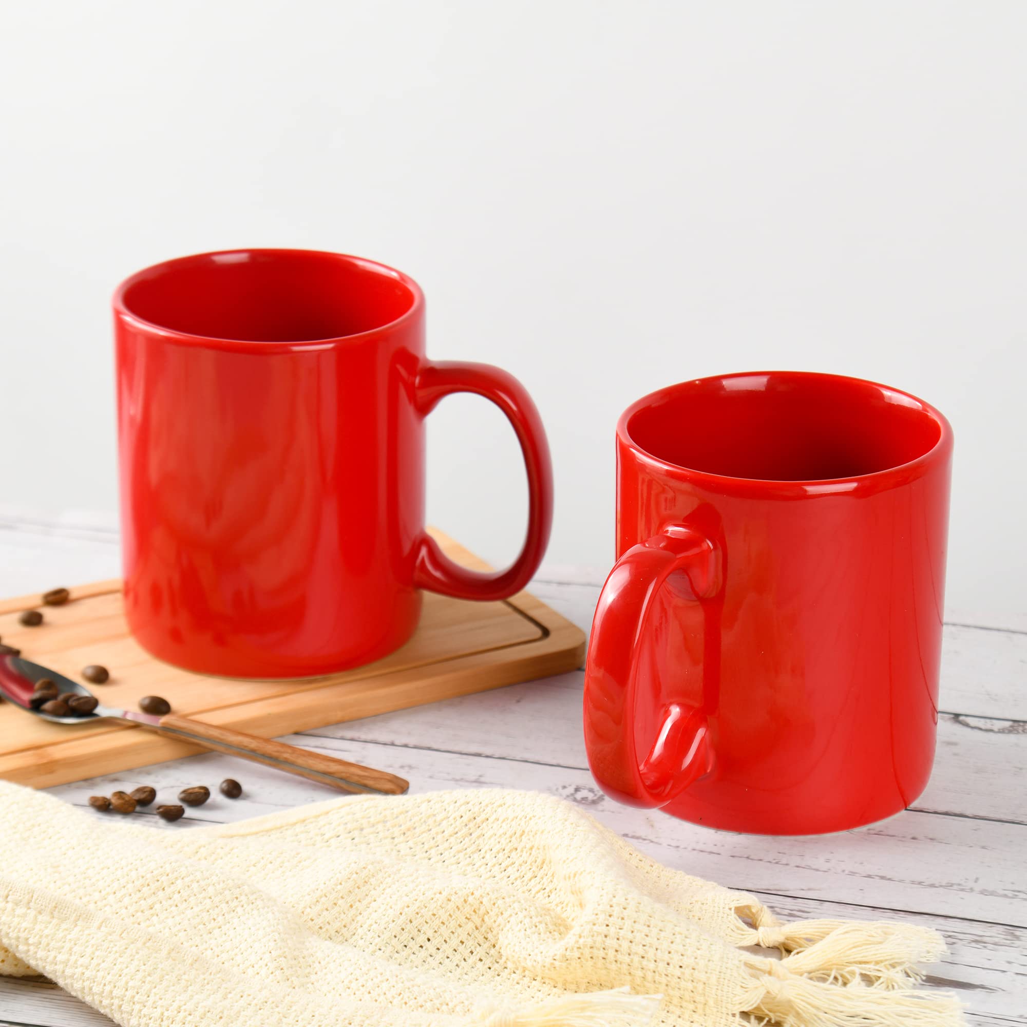 BYCNZB 30oz Super Large Ceramic Coffee Mugs Large Handles Set of 2 (Red)