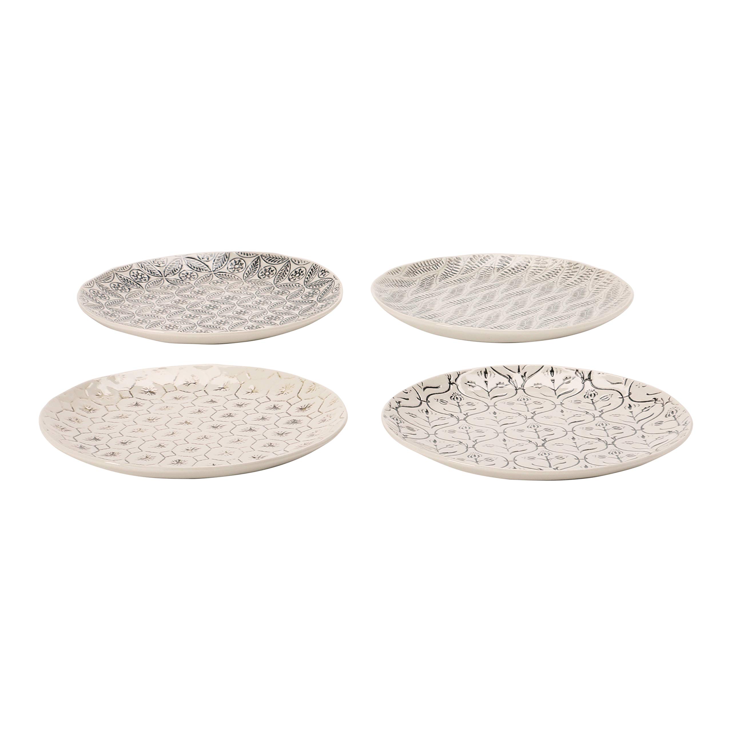 Creative Co-Op Set of 4, 7.75" Round Stoneware Plate Dinnerware, Multi