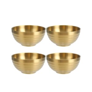 maiwalk 18/8 stainless steel bowl set double walled heat insulation insulation unbreakable children bowl for rice snack ice cream dessert cereal soup bowls set of 4 (gold, large-5.51")