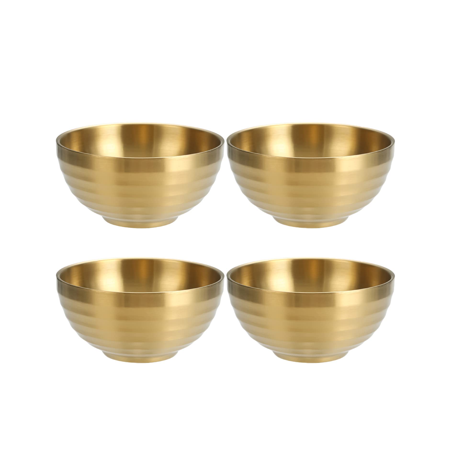 maiwalk 18/8 Stainless Steel Bowl Set Double Walled Heat Insulation Insulation Unbreakable Children Bowl for Rice Snack Ice Cream Dessert Cereal Soup Bowls Set of 4 (Gold, Large-5.51")