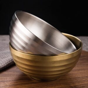 maiwalk 18/8 Stainless Steel Bowl Set Double Walled Heat Insulation Insulation Unbreakable Children Bowl for Rice Snack Ice Cream Dessert Cereal Soup Bowls Set of 4 (Gold, Large-5.51")