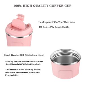 Insulated Coffee Mug with Lid, 18oz Vacuum Stainless Steel Tea Tumbler Cup, Durable Double Wall Leak-Proof Reusable Coffee Cup Thermos Mug for Travel Office School Party Camping (Pink)