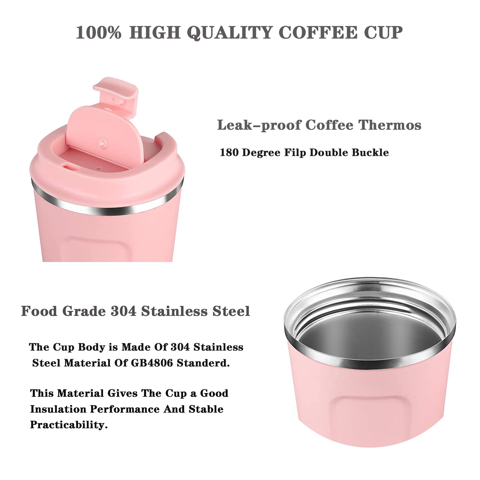Insulated Coffee Mug with Lid, 18oz Vacuum Stainless Steel Tea Tumbler Cup, Durable Double Wall Leak-Proof Reusable Coffee Cup Thermos Mug for Travel Office School Party Camping (Pink)
