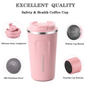 Insulated Coffee Mug with Lid, 18oz Vacuum Stainless Steel Tea Tumbler Cup, Durable Double Wall Leak-Proof Reusable Coffee Cup Thermos Mug for Travel Office School Party Camping (Pink)