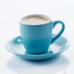 IMUSA USA 8pc 3oz Blue and White Espresso Cups & Saucers Set w/Storing Rack, 8pc, Teal