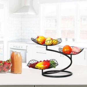 RAUVOLFIA 3-Tier Fruit Basket Holder Decorative Fruit Bowl Stand, Dining Table & Kitchen Counter Organizer, Black