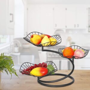 RAUVOLFIA 3-Tier Fruit Basket Holder Decorative Fruit Bowl Stand, Dining Table & Kitchen Counter Organizer, Black