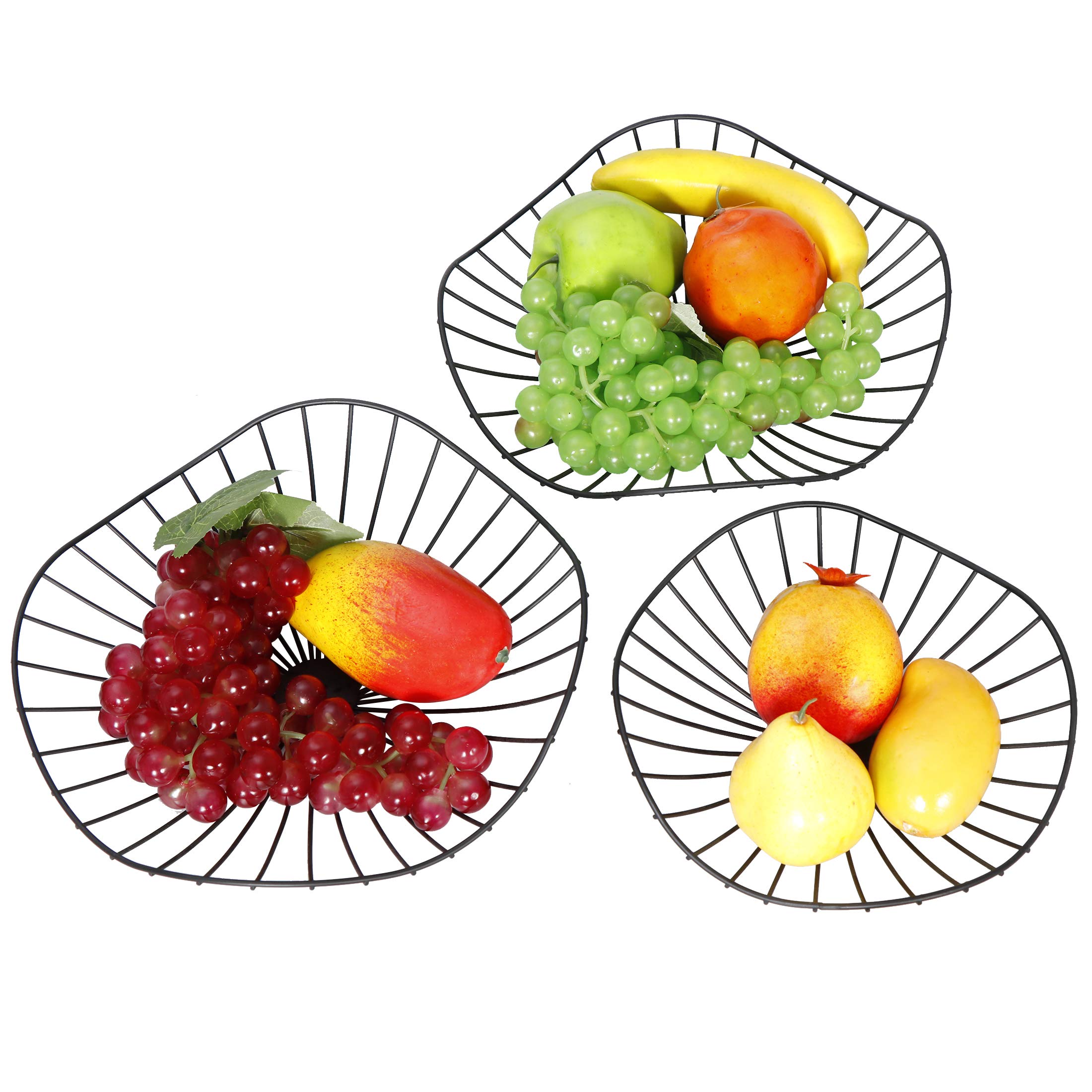 RAUVOLFIA 3-Tier Fruit Basket Holder Decorative Fruit Bowl Stand, Dining Table & Kitchen Counter Organizer, Black