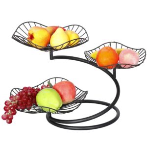 RAUVOLFIA 3-Tier Fruit Basket Holder Decorative Fruit Bowl Stand, Dining Table & Kitchen Counter Organizer, Black