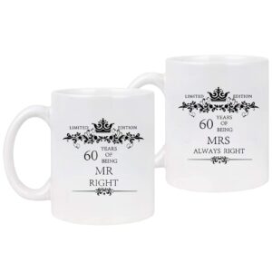 wohr 60th anniversary mugs for couple 60th wedding gifts for parents anniversary couple mugs set 60th couples mugs gag gift ideas for wife husband ceramic coffee cups mr mrs 11oz 2-pack