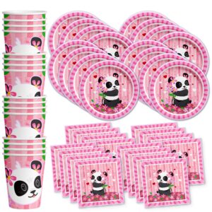 pink panda birthday party supplies set plates napkins cups tableware kit for 16