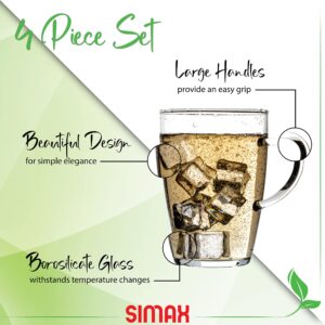 Simax Glass Coffee Mugs, 13.5 Oz Borosilicate Glass Mugs for Hot Beverages, Clear Tea Mug, Mugs for Coffee, Glass Mugs with Handles, Coffee Mug, Clear Coffee Mugs Set of 4