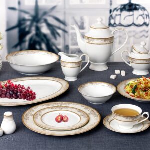 Lorren Home Trends 57 Piece 'Chloe' Bone China Dinnerware Set (Service for 8 People), Gold