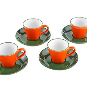 IMUSA USA 8 Piece 3oz Colorful Espresso Cups with Saucers (Green, Orange)