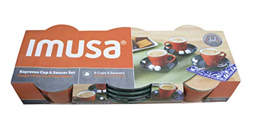 IMUSA USA 8 Piece 3oz Colorful Espresso Cups with Saucers (Green, Orange)