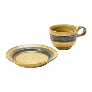 Creative Co-Op S/2 Stoneware Cup w Saucer Mug Set, 6.25", Brown & Black