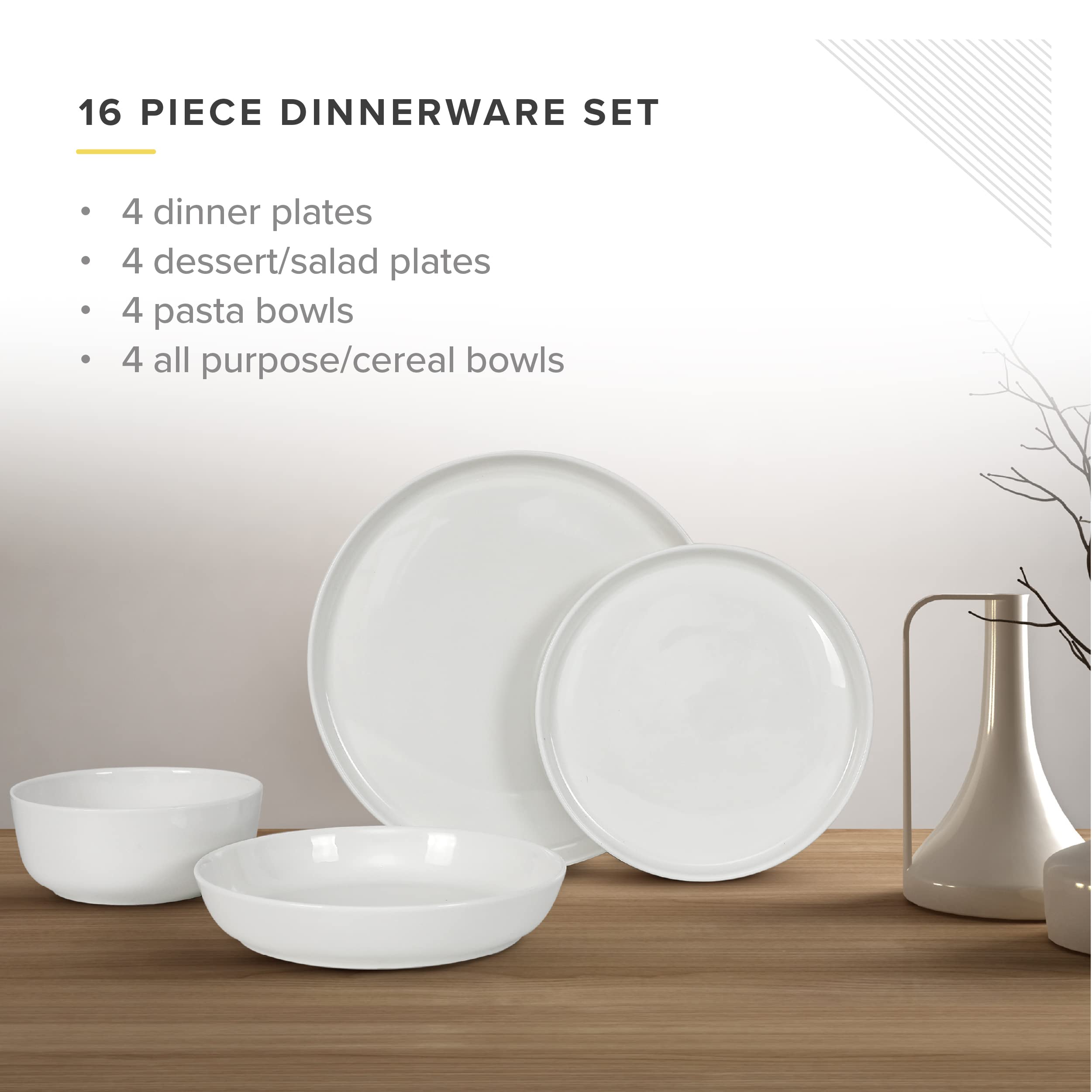 Table 12 16-Piece Natural White Coupe Dinnerware Set, Service for 4