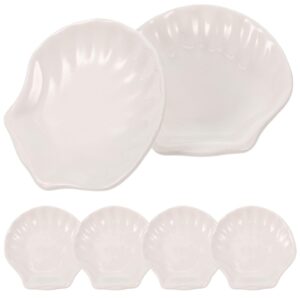 Hemoton 6Pcs Ceramic Sauce Dish Sea Shell Shaped Seasoning Dishes Sushi Dipping Bowl Appetizer Plates Ceramic Serving Individual Condiment for Home Kicthen 4inch