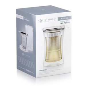 Teabloom Modern Brewing Cup with Loose Tea Infuser and Lid, Standard 12 oz. Capacity - Single-Serve Tea Maker