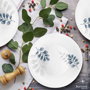 Bormioli Rocco White Moon Botanica Blue, Set Of 6, 10.75" Dinner Plates, Tempered Opal Glass Dishes, Dishwasher & Microwave Safe, Made In Spain.