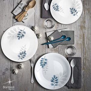 Bormioli Rocco White Moon Botanica Blue, Set Of 6, 10.75" Dinner Plates, Tempered Opal Glass Dishes, Dishwasher & Microwave Safe, Made In Spain.