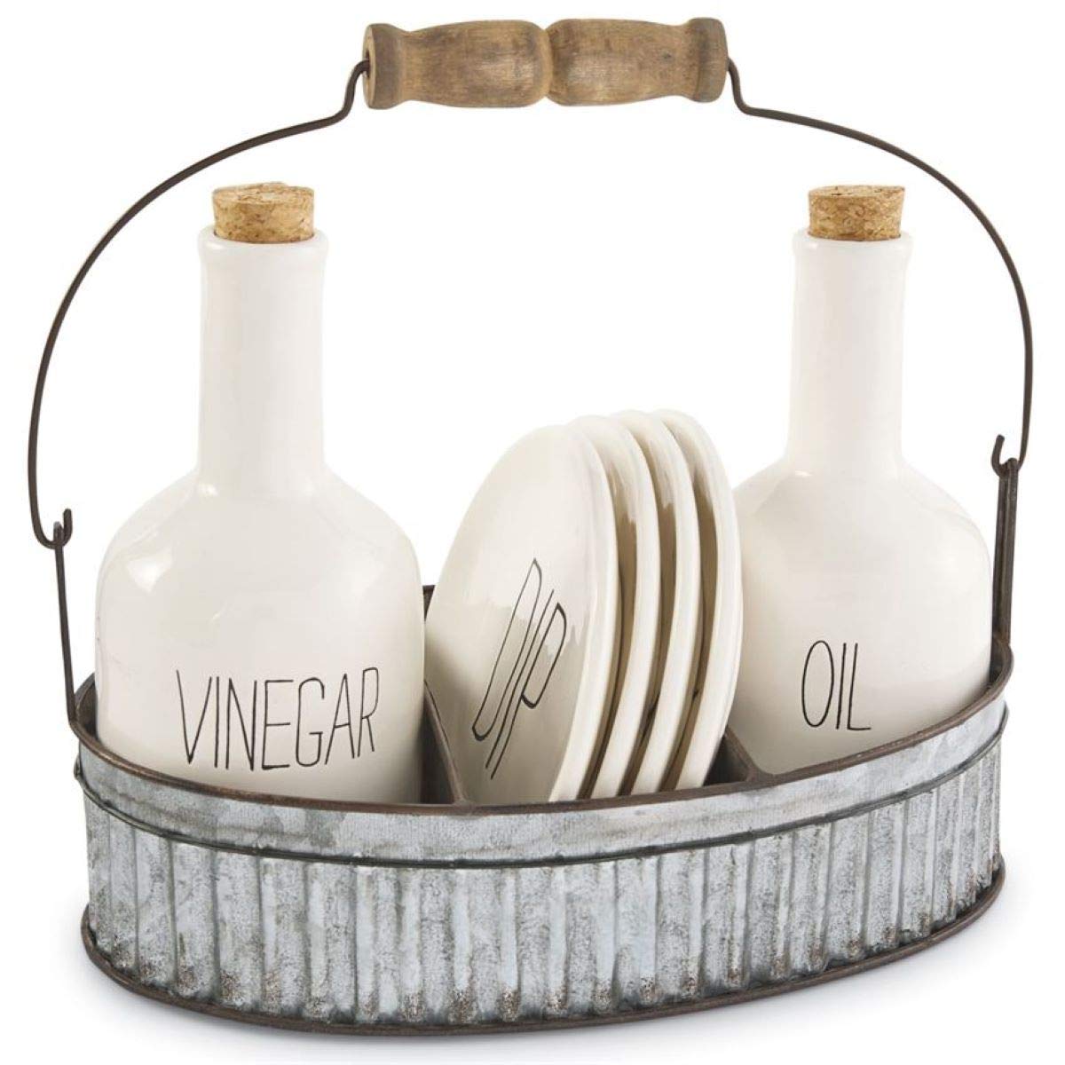 Mud Pie Ceramic Oil & Vinegar Appetizer Set in Tin Caddy