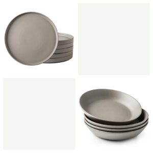 amorarc ceramic salad plates and pasta bowls set(10pcs), highly chip and crack resistant | dishwasher & microwave safe, matte grey style