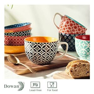 DOWAN 24 oz Large Coffee Mugs Set of 4, Porcelain Jumbo Soup Mugs With Handles for Cereal Latte Cappuccino Hot Cocoa Soup, Easy to Clean Dishwasher safe, Housewarming Gift, Vibrant Colors