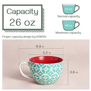 DOWAN 24 oz Large Coffee Mugs Set of 4, Porcelain Jumbo Soup Mugs With Handles for Cereal Latte Cappuccino Hot Cocoa Soup, Easy to Clean Dishwasher safe, Housewarming Gift, Vibrant Colors