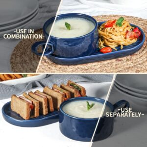 Wareland 8 inch Embossed Salad Plates Set of 4 & Ceramic Soup and Sandwich Plate Combo