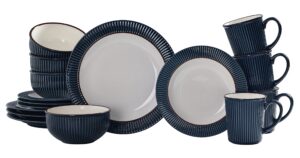 bico helios blue stoneware 16 pieces dinnerware set, inclusive of dinner plates, salad plates, cereal bowls and mugs, microwave and dishwasher safe