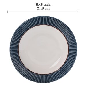 Bico Helios Blue Stoneware 16 pieces Dinnerware Set, Inclusive of Dinner Plates, Salad Plates, Cereal Bowls and Mugs, Microwave and Dishwasher Safe