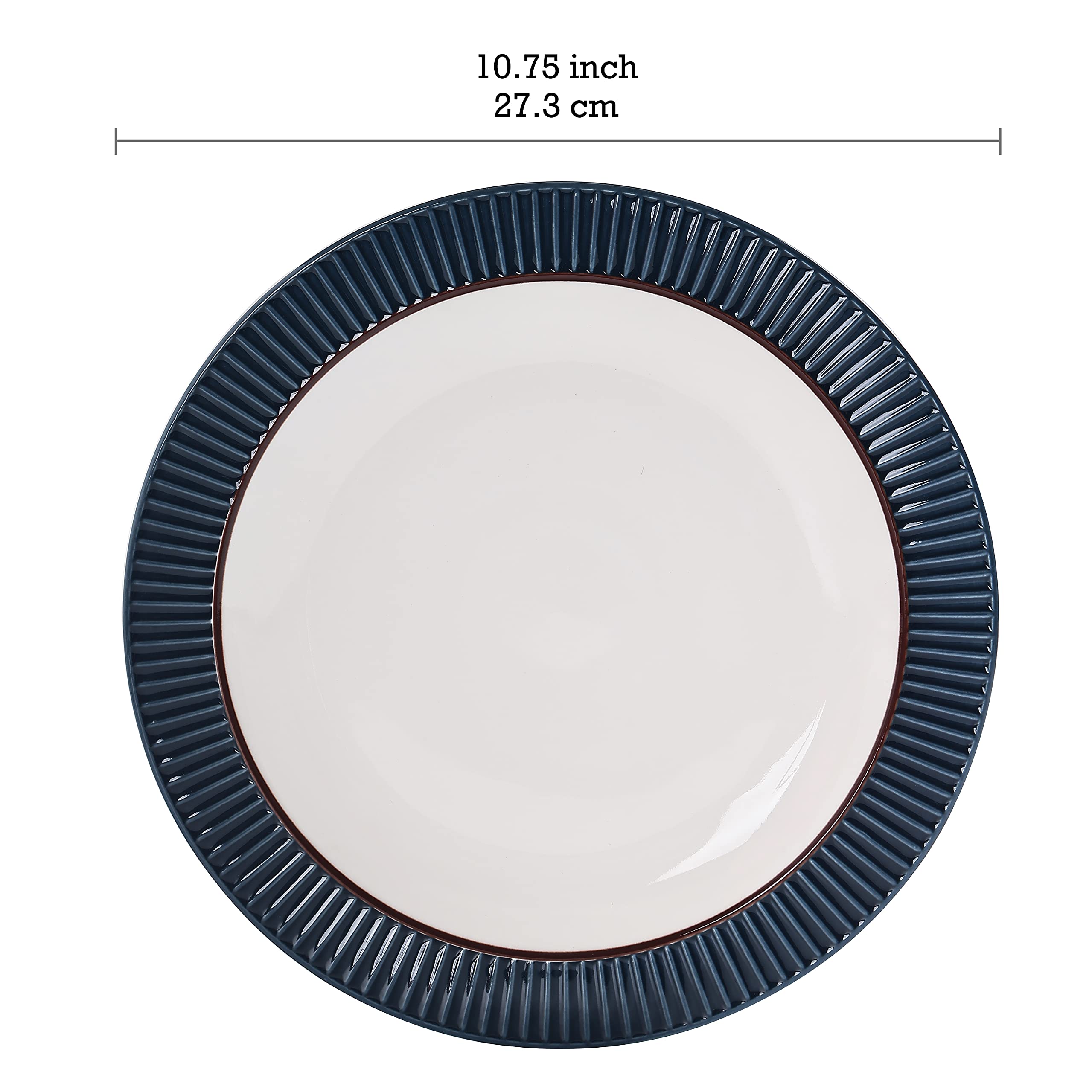 Bico Helios Blue Stoneware 16 pieces Dinnerware Set, Inclusive of Dinner Plates, Salad Plates, Cereal Bowls and Mugs, Microwave and Dishwasher Safe