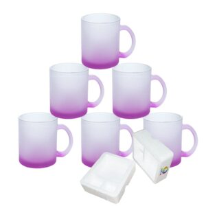mr.r 11oz set of 6 sublimation blanks frosted purple glass mug,coffee mugs with handle for heat thermal coating transfer