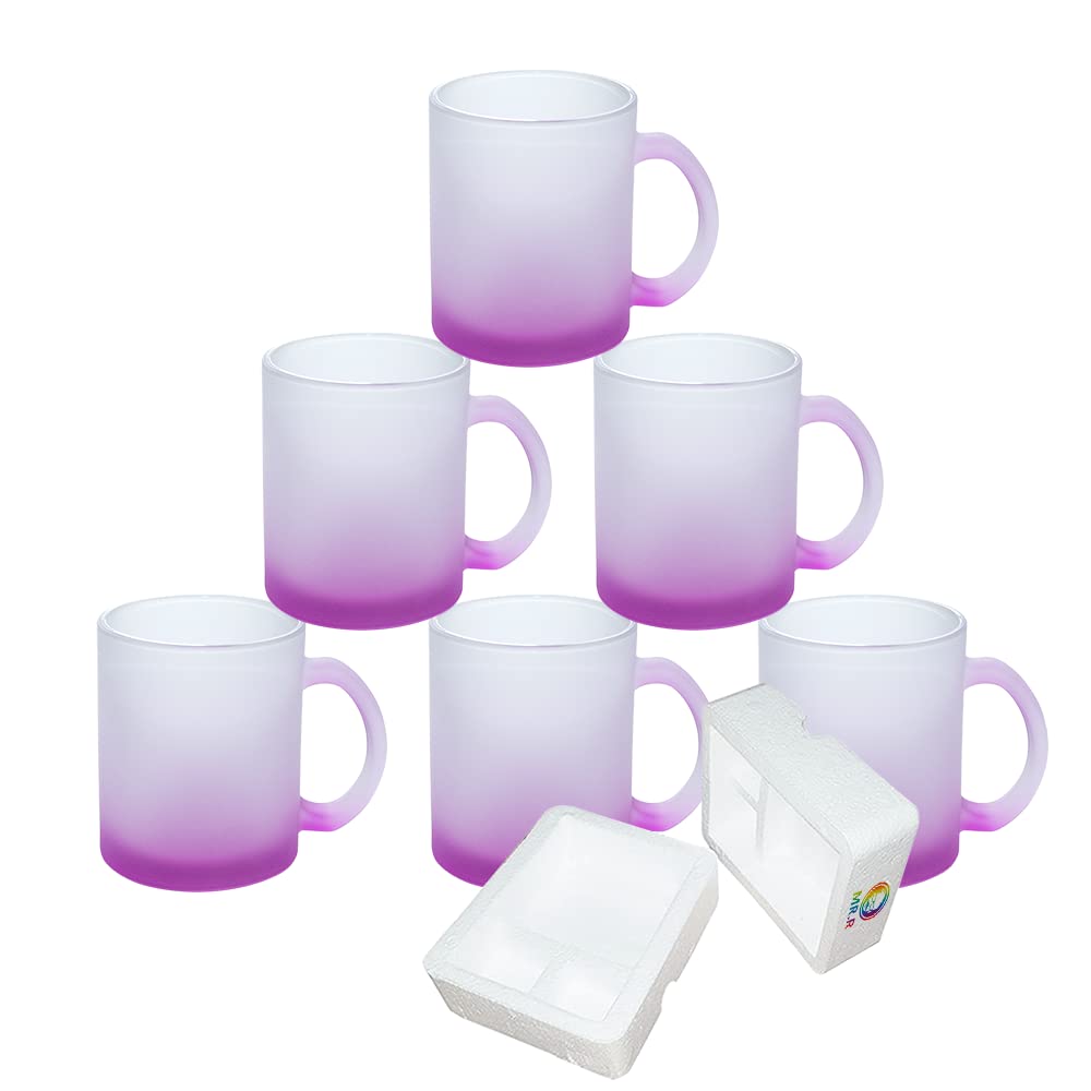 MR.R 11oz Set of 6 Sublimation Blanks Frosted Purple Glass Mug,Coffee Mugs with Handle for Heat Thermal Coating Transfer