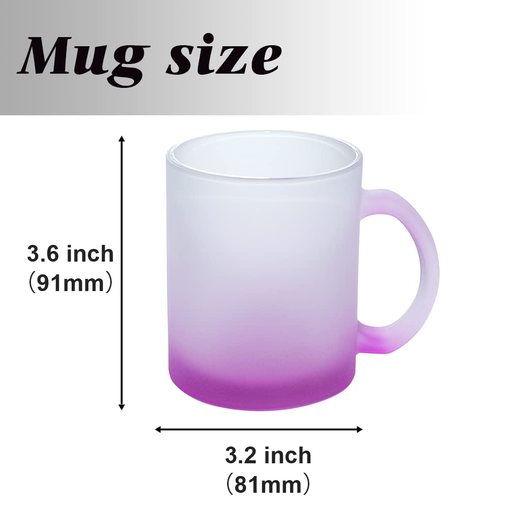 MR.R 11oz Set of 6 Sublimation Blanks Frosted Purple Glass Mug,Coffee Mugs with Handle for Heat Thermal Coating Transfer