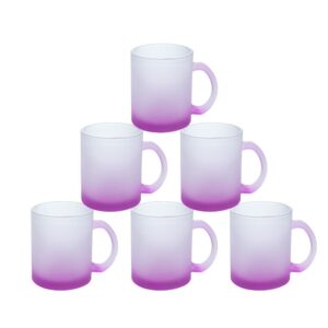 MR.R 11oz Set of 6 Sublimation Blanks Frosted Purple Glass Mug,Coffee Mugs with Handle for Heat Thermal Coating Transfer