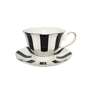 ekuee black and white retro series european striped polka dot coffee cup and saucer mug cake plate afternoon tea set (a)