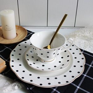 EKUEE Black and White Retro Series European Striped Polka Dot Coffee Cup and Saucer Mug Cake Plate Afternoon Tea Set (A)