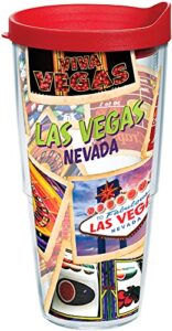 tervis nevada - las vegas collage tumbler with wrap and red lid 24oz, clear