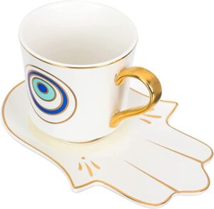 mowuqeen espresso coffee cups set, evil eye cups ceramic coffee mug,hamsa cute cup and saucer,tea cup set (dy-devil's eye cup-a)
