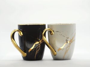 set of golden marble white and black coffee mug ceramic tea cup for men women christmas gift perfect for coffee, cappuccino, tea, (white & black)