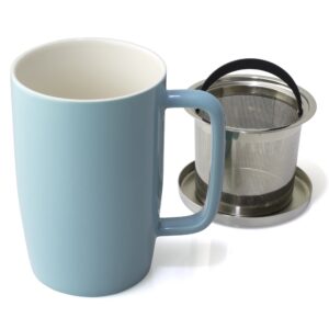 FORLIFE Dew Glossy Finish Brew-In-Mug with Basket Infuser & "Mirror" Stainless Lid 18 oz., Turquoise